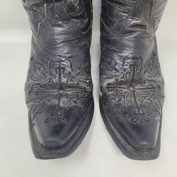 Circle G Boots Women 7.5W Black Embroidered Cross Western Snip Toe Cowgirl Rodeo - Picture 7 of 14